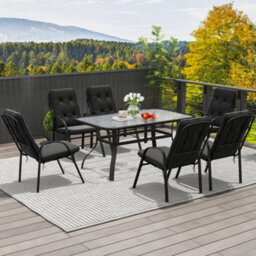 Outsunny 7 Pcs Garden Dining Set W/ Umbrella Hole & Cushion, Black - thumbnail 9