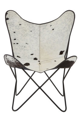 Orsina Luxurious Black Cowhide Butterfly Chair, Cowhide Sling Occasional Chair Fir Livingroom, Sleek Accent Chair - image 1