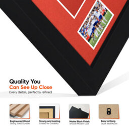 "AK Frames 77.5X58.5Cm Matte Black Shirt Frame With Poppy Red Mount -49X42.5Cm Shirt Window -5X.3.5"" Photos - 7.5X4.5Cm Name Plate" - thumbnail 7