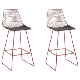 Beliani Set Of 2 Bar Chairs Bisbee Metal Rose Gold - thumbnail 1