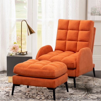 Living And Home Orange Frosted Fleece Recliner Armchair Reclining Chair Lounge Chair Sofa Chair With Thickened Footstool - image 1