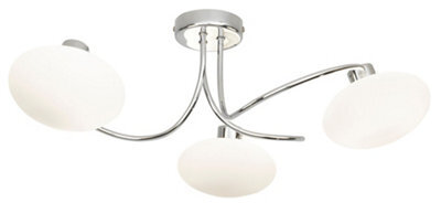 Joia Swirl Brushed Glass & Metal Chrome Effect 3 Lamp Ceiling Light
