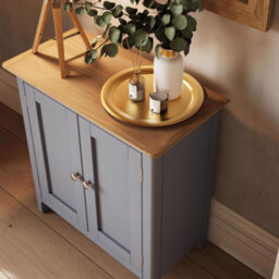 Fwstyle Taberno 2 Door Sideboard Storage Cabinet Dove Grey & Oak (H) 67 (W) 65 (D) 33Cm - thumbnail 2