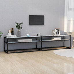 Berkfield Tv Cabinet White Marble 200X40X40.5 Cm Tempered Glass