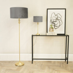 Valuelights Maggie Gold Candlestick Floor Lamp With Grey Velvet Lamp Shade - thumbnail 4