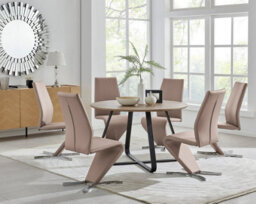 Furniturebox Uk Santorini Brown Wood Effect Round Dining Table & 6 Cappuccino Willow Chairs - thumbnail 1