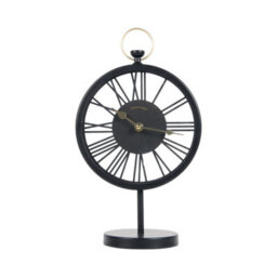 Deenz Tabletop Clock Black Roman Numerals Quartz Movement Sleek Vintage Style Open-Frame Desk Design Golden Hand Mantel 32X20X12Cm - thumbnail 1