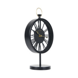Deenz Tabletop Clock Black Roman Numerals Quartz Movement Sleek Vintage Style Open-Frame Desk Design Golden Hand Mantel 32X20X12Cm - thumbnail 2