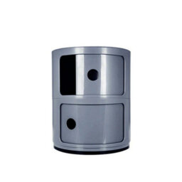 Grey - 2Tiers Cylindrical Round Storage Cabinet Cupboard Shelf Side End Table Shelf - thumbnail 3