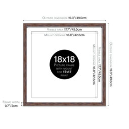 "18X18"" Walnut Picture Frame - 18X18"" Square Frame With 17X17"" Mount For 18X18""/17X17"" Pictures Moderrn Style Thin Edge, 1 Pack" - thumbnail 2
