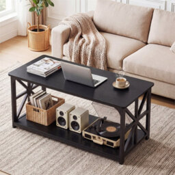 2 Tier Coffee Table Industrial Style 15mm Mdf Top Steel Frame Storage Black - thumbnail 3