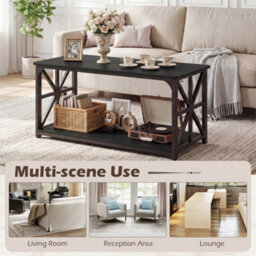 2 Tier Coffee Table Industrial Style 15mm Mdf Top Steel Frame Storage Black - thumbnail 4