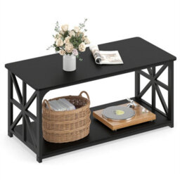 2 Tier Coffee Table Industrial Style 15mm Mdf Top Steel Frame Storage Black - thumbnail 1