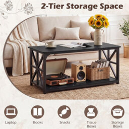 2 Tier Coffee Table Industrial Style 15mm Mdf Top Steel Frame Storage Black - thumbnail 6