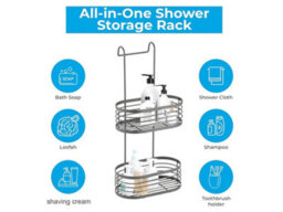 Blue Canyon 2 Tier Hanging Shower Caddy Grey Rust-Resistant No-Drill Stainless Steel Bathroom Shelf Organizer - thumbnail 9