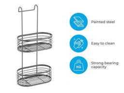 Blue Canyon 2 Tier Hanging Shower Caddy Grey Rust-Resistant No-Drill Stainless Steel Bathroom Shelf Organizer - thumbnail 8