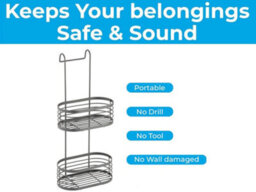 Blue Canyon 2 Tier Hanging Shower Caddy Grey Rust-Resistant No-Drill Stainless Steel Bathroom Shelf Organizer - thumbnail 5