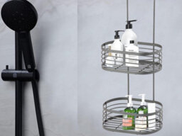 Blue Canyon 2 Tier Hanging Shower Caddy Grey Rust-Resistant No-Drill Stainless Steel Bathroom Shelf Organizer - thumbnail 6