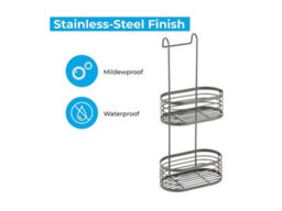 Blue Canyon 2 Tier Hanging Shower Caddy Grey Rust-Resistant No-Drill Stainless Steel Bathroom Shelf Organizer - thumbnail 4