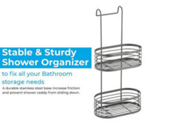 Blue Canyon 2 Tier Hanging Shower Caddy Grey Rust-Resistant No-Drill Stainless Steel Bathroom Shelf Organizer - thumbnail 2