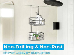 Blue Canyon 2 Tier Hanging Shower Caddy Grey Rust-Resistant No-Drill Stainless Steel Bathroom Shelf Organizer - thumbnail 3