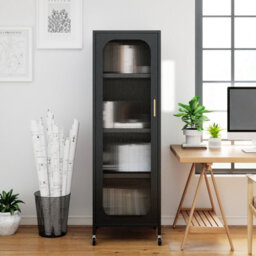 Gainoom 5-Tier Black Metal Storage Cabinet Tall Narrow Kitchen Pantry With Adjustable Shelves - thumbnail 4