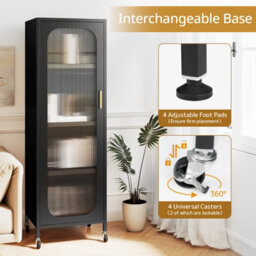 Gainoom 5-Tier Black Metal Storage Cabinet Tall Narrow Kitchen Pantry With Adjustable Shelves - thumbnail 7