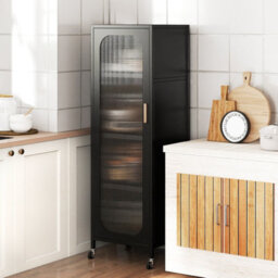 Gainoom 5-Tier Black Metal Storage Cabinet Tall Narrow Kitchen Pantry With Adjustable Shelves - thumbnail 3