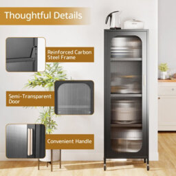 Gainoom 5-Tier Black Metal Storage Cabinet Tall Narrow Kitchen Pantry With Adjustable Shelves - thumbnail 9