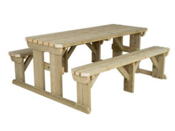 Arbor Garden Solutions Abies Wooden Picnic Bench And Table Set, Rounded Outdoor Dining Set (8Ft, Natural Finish) - thumbnail 1