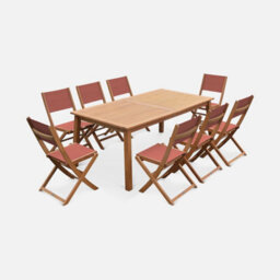 Sweeek - 8-Seater Extendable Wooden Garden Table Set With Chairs Natural 240X100X75 Cm - Almeria - thumbnail 2
