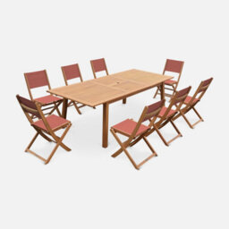 Sweeek - 8-Seater Extendable Wooden Garden Table Set With Chairs Natural 240X100X75 Cm - Almeria - thumbnail 1