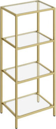 Songmics 4-Tier Glass Shelf, Bookshelf, Storage Rack, Tempered Glass, For Bathroom, Living Room, Bedroom, Office, Metallic Gold - thumbnail 8
