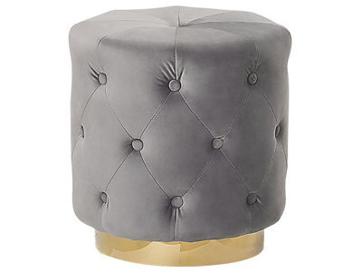 Beliani Tufted Grey Velvet Pouffe Footstool With Gold Base 40Cm X 41Cm - image 1
