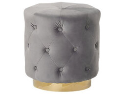 Beliani Tufted Grey Velvet Pouffe Footstool With Gold Base 40Cm X 41Cm - thumbnail 1