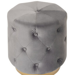 Beliani Tufted Grey Velvet Pouffe Footstool With Gold Base 40Cm X 41Cm - thumbnail 3