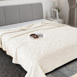 Thehotsale Milk Velvet 3D Leaves Comfortable Soft Warm Plush Fuzzy Throw Blanket Livingroom Bedroom Pation Beige 150Cm L X 100Cm W - thumbnail 2