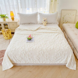 Thehotsale Milk Velvet 3D Leaves Comfortable Soft Warm Plush Fuzzy Throw Blanket Livingroom Bedroom Pation Beige 150Cm L X 100Cm W - thumbnail 4