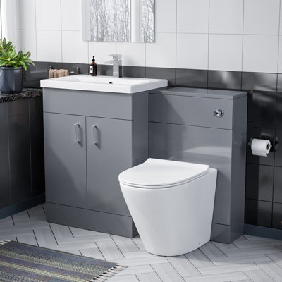 Nes Home Grey 1100mm Freestanding Basin Vanity, Wc Unit & Rimless Btw Toilet - image 1