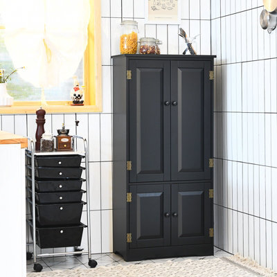 Costway 123 Cm Bathroom Floor Cabinet Wooden Storage Organizer W/ Adjustable Shelf-Black - image 1
