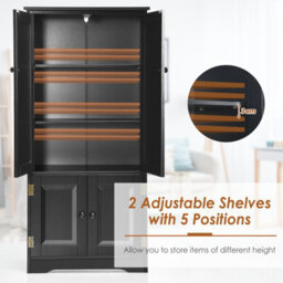 Costway 123 Cm Bathroom Floor Cabinet Wooden Storage Organizer W/ Adjustable Shelf-Black - thumbnail 6