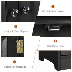 Costway 123 Cm Bathroom Floor Cabinet Wooden Storage Organizer W/ Adjustable Shelf-Black - thumbnail 9