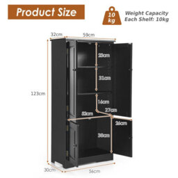 Costway 123 Cm Bathroom Floor Cabinet Wooden Storage Organizer W/ Adjustable Shelf-Black - thumbnail 3