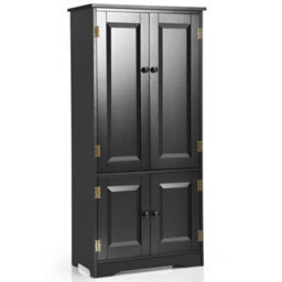 Costway 123 Cm Bathroom Floor Cabinet Wooden Storage Organizer W/ Adjustable Shelf-Black - thumbnail 2