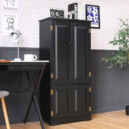 Costway 123 Cm Bathroom Floor Cabinet Wooden Storage Organizer W/ Adjustable Shelf-Black - thumbnail 5