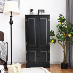 Costway 123 Cm Bathroom Floor Cabinet Wooden Storage Organizer W/ Adjustable Shelf-Black - thumbnail 4