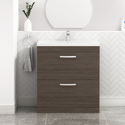 Royal Bathrooms Turin Grey Elm 800mm Floor Standing Vanity Unit 2 Drawer With Mid-Edge Basin Sink - image 1