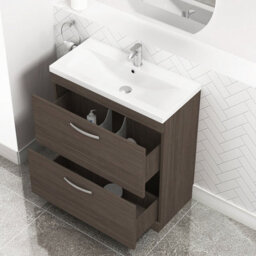 Royal Bathrooms Turin Grey Elm 800mm Floor Standing Vanity Unit 2 Drawer With Mid-Edge Basin Sink - thumbnail 3