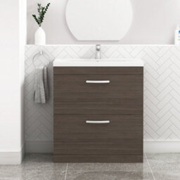 Royal Bathrooms Turin Grey Elm 800mm Floor Standing Vanity Unit 2 Drawer With Mid-Edge Basin Sink - thumbnail 1