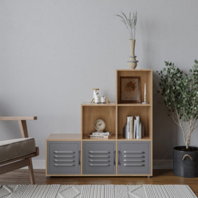 Urbn-Living 6-Cube Step Shelving Unit With Metal Doors - image 1